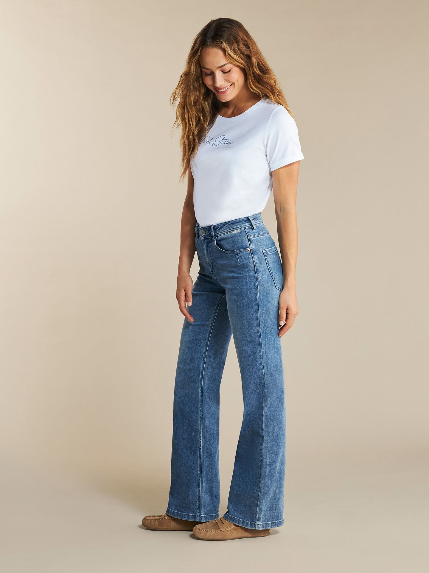Red Button Wide Leg Jeans Colette Blauw 00083663-770